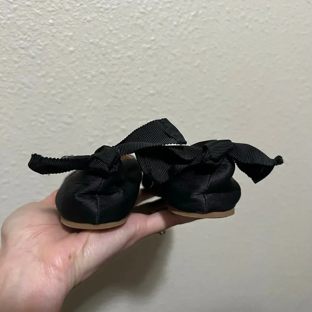 Crewcuts x black satin bow ballet flat kids 13